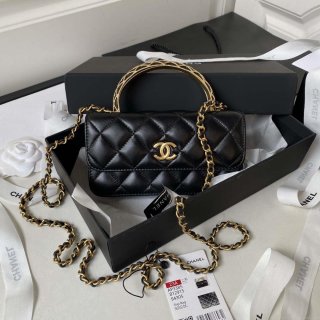 Chanel AP3385 Woc Flap Phone Holder With Chain Lambskin Black Gold