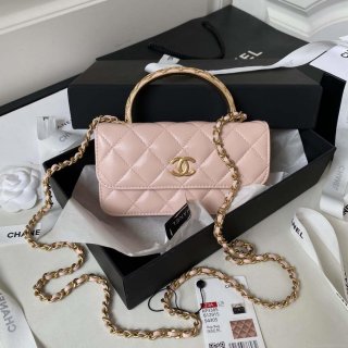 Chanel AP3385 Woc Flap Phone Holder With Chain Lambskin Pink Gold