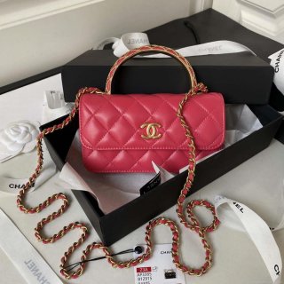 Chanel AP3385 Woc Flap Phone Holder With Chain Lambskin Red Gold