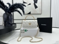 Chanel AP3385 Woc Flap Phone Holder With Chain Lambskin White Gold