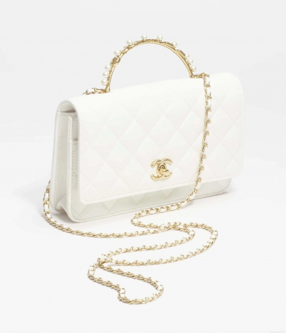 Chanel AP3504 Woc Wallet On Chain lambskin Imitation Pearls Strass & Gold white