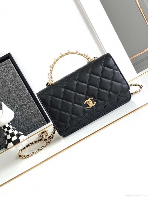 Chanel AP3504 Woc Wallet On Chain lambskin Imitation Pearls Strass & Gold Black