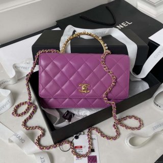 Chanel AP3504 Woc Wallet On Chain lambskin Imitation Pearls Strass & Gold Purple