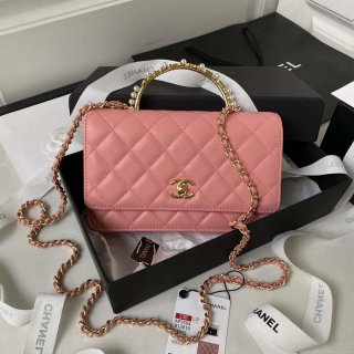 Chanel AP3504 Woc Wallet On Chain lambskin Imitation Pearls Strass & Gold Pink