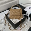 Chanel AP3513 Woc Clutch With Chain lambskin Imitation Pearls Enamel & Gold Apricot