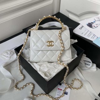 Chanel AP3513 Woc Clutch With Chain lambskin Imitation Pearls Enamel & Gold White