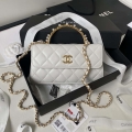 Chanel AP3512 Flap Phone Holder With Chain Lambskin Imitation Pearls Enamel & Gold White