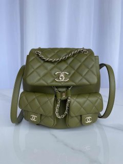 Chanel AS3860 Backpack Shiny Lambskin Gold Dark Green