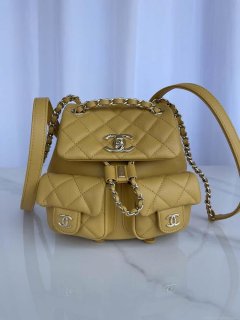 Chanel AS3860 Backpack Shiny Lambskin Gold Yellow