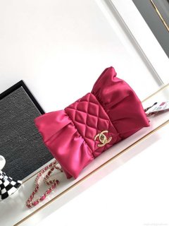 Chanel AS4098 23A Clutch satin bow evening bag Rose Red