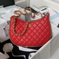 Chanel AS4368 Large HOBO Bag Shiny Crumpled Lambskin & Gold-Tone Metal Red