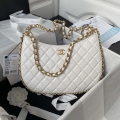 Chanel AS4368 Large HOBO Bag Shiny Crumpled Lambskin & Gold-Tone Metal White