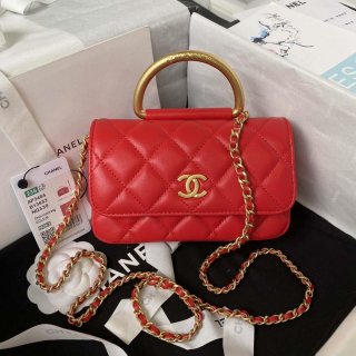 Chanel AP3484 CLUTCH WITH CHAIN Shiny Lambskin & Gold-Tone Metal Red