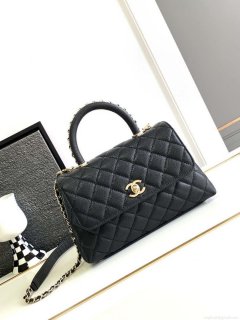 Chanel 23P Medium Flap Bag With Brown Top Handle Bag A92990 Black