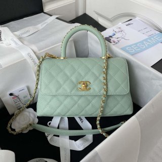 Chanel 23P Medium Flap Bag With Brown Top Handle Bag A92990 Green