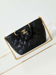 Chanel AS4188 Small Hobo Bag Shiny lambskin Gold Metal Black