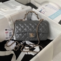 Chanel 23K AS2431 Mini flap Lambskin bag with top handle Gray