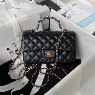 Chanel 23K AS2431 Mini flap Lambskin bag with top handle Black