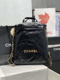 Chanel 22 Backpack AS3859 Shiny Black Calfskin With Gold