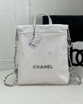 Chanel 22 Backpack AS3859 Shiny White Calfskin With Silver