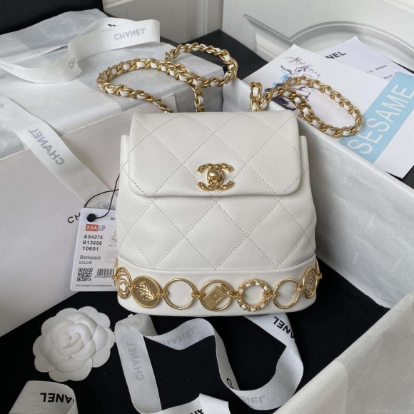 Chanel Small Backpack AS4275 Calfskin & Gold-Tone Metal White