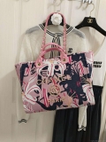 Chanel A66941 Medium Tote Printed Velvet Wooden Pearls & Gold-Tone Metal Pink & Multicolour