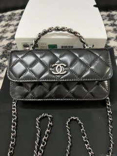 Chanel AP3566 Clutch with Chain Black Shiny Crumpled Calfskin Strass & Ruthenium Finish Metal