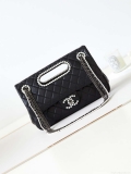 Chanel AS4221 Small Shopping Bag Aged Shiny Lambskin Crystal Pearls & Black Metal Black