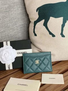 Chanel AP0213 Card Holder Calfskin Dark Green