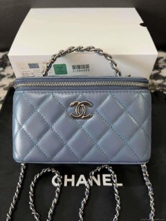 Chanel AP3593 Shiny Crumpled Calfskin Strass & Ruthenium-Finish Metal Blue