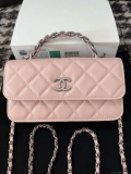 Chanel AP3566 Clutch with Chain Pink Shiny Crumpled Calfskin Strass & Ruthenium Finish Metal