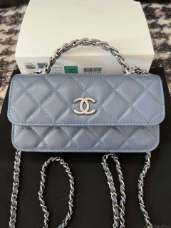 Chanel AP3566 Clutch with Chain Blue Shiny Crumpled Calfskin Strass & Ruthenium Finish Metal