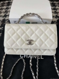 Chanel AP3645 Woc Wallet on Chain White Shiny Crumpled Calfskin Strass & Ruthenium Finish Metal