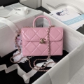 Chanel AS4469 Small BOX Bag Shiny Calfskin & Gold-Tone Metal Pink