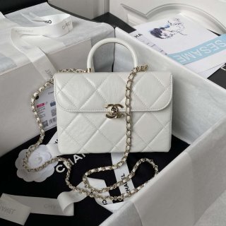 Chanel AS4469 Small BOX Bag Shiny Calfskin & Gold-Tone Metal White