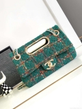 Chanel AS4221 large Flap Bag with top Handle Wool and Silk Tweed Glass and Wooden Pearls