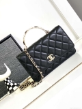 Chanel A96033 Woc Wallet on Chain With Small flower handle Black Shiny Crumpled Lambskin