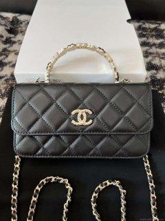 Chanel A96034 Woc Wallet on Chain With Small flower Handle Black Lambskin