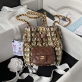 Chanel AS3947 Small Backpack Wool Tweed Lambski & Gold-Tone Metal Brown