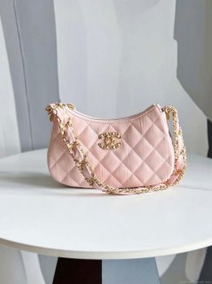 Chanel AP3647 23K Small Hobo Bag Lambskin Gold Metal Pink