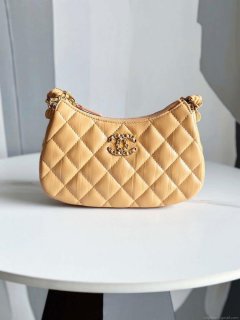 Chanel AP3647 23K Small Hobo Bag Lambskin Gold Metal Tan