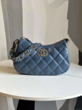 Chanel AS4422 23K Hobo Bag Lambskin Gold Metal Navy Blue