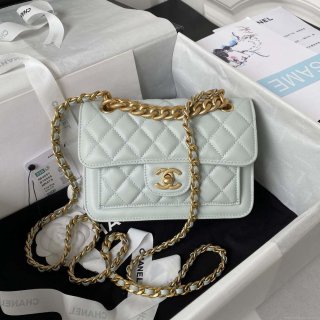 Chanel AS4051 Flap Bag Lambskin Gold Metal Light green