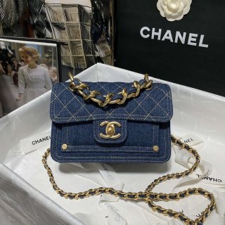 Chanel AS4051 Flap Bag Denim canvas Gold Metal Blue