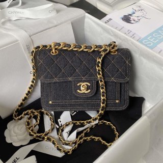 Chanel AS4051 Flap Bag Denim canvas Gold Metal Black