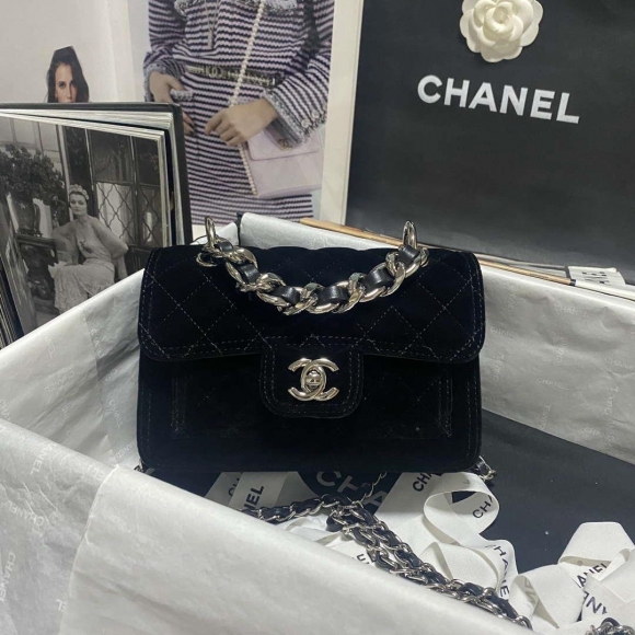 Chanel AS4051 Flap Bag Velvet Silver Metal Black