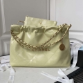 Chanel 22 Bag AS4486 Handbag Shiny Calfskin Yellow With Gold