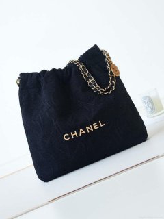 Chanel 22 AS3260 Small Handbag Velvet Black Gold