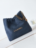 Chanel 22 AS3260 Small Handbag Velvet Navy Blue Gold