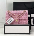 Chanel A01112 Flap Classic Handbag Woolen & Gold-Tone Metal Pink